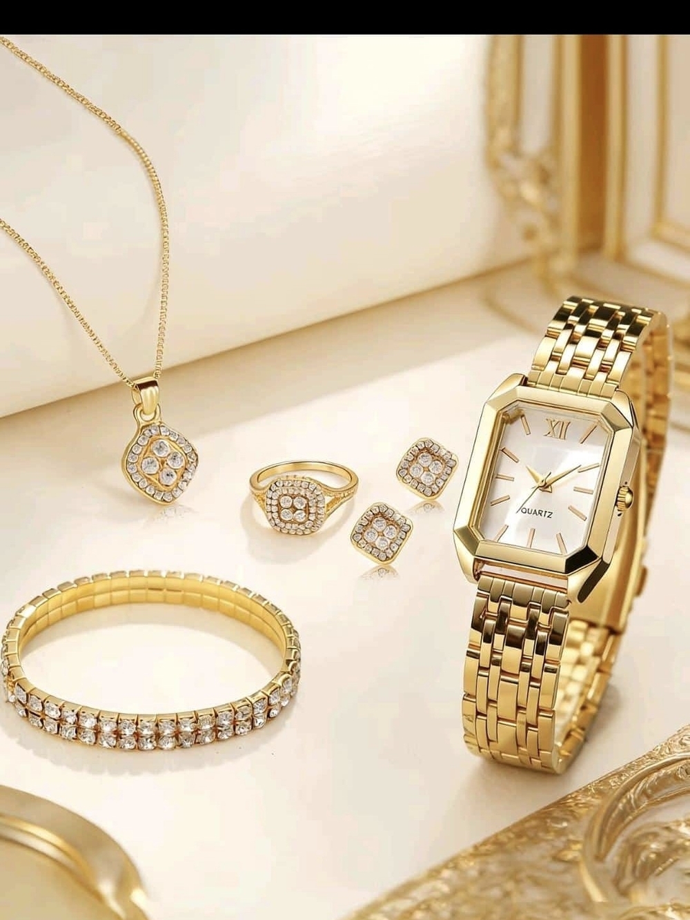 Gold-Tone Women's Quartz Watch and Matching Jewelry Set - Gold